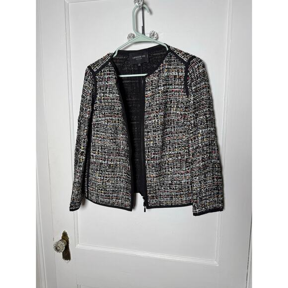 Lafayette 148 Black Multicolor Boucle Speck Tweed Zip Jacket Work Career Small - Picture 1 of 8